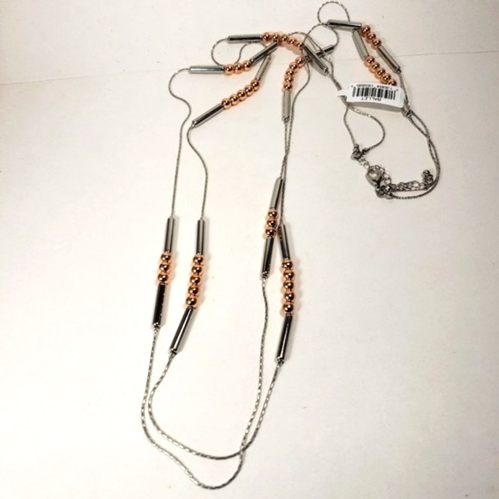 Women's 38 inches Polished Layered Dual tone  Round and Tubing Beads Necklace